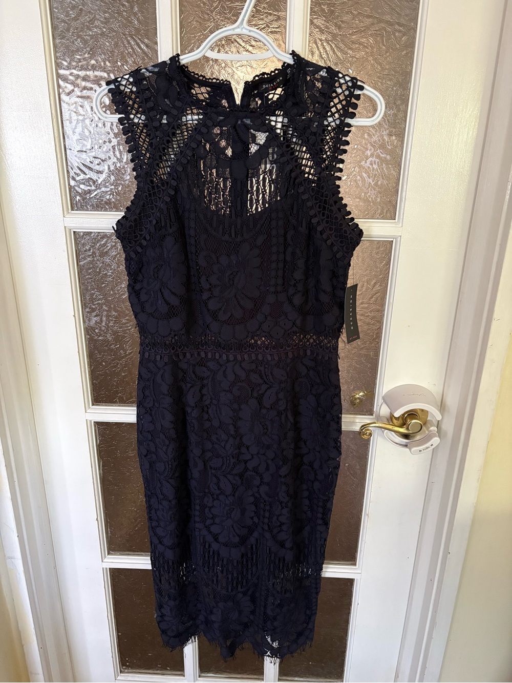 Occasion by Dex Navy Blue Lace Sleeveless Midi Dress - Picture 1 of 4